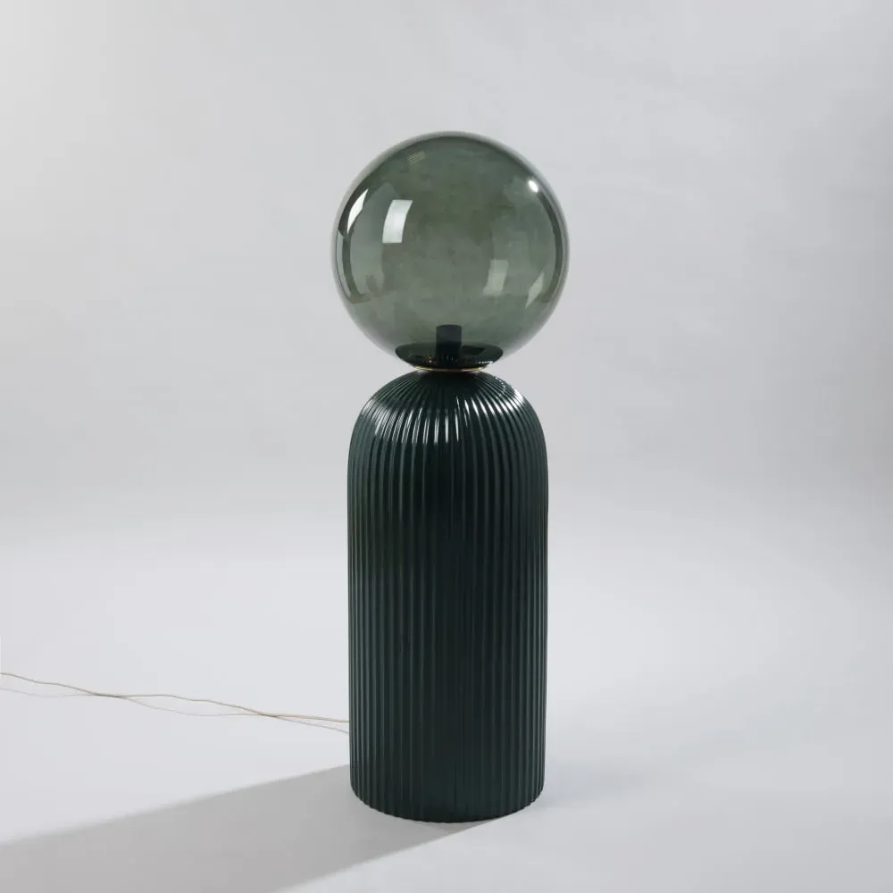 lampadaire en céramique striée verte et globe en verre H101