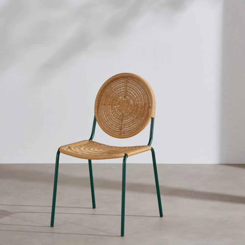 Chaise de jardin en acier vert foncé et résine tressée beige