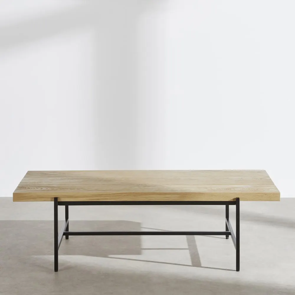 Table basse en acier noir et bois de chêne, L120 cm