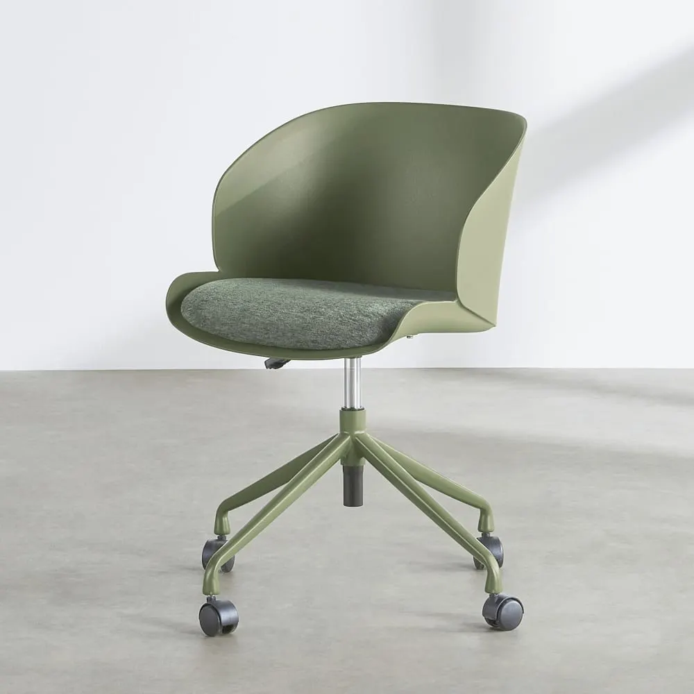 Chaise de bureau réglable en tissu polyester tramé et polypropylène vert
