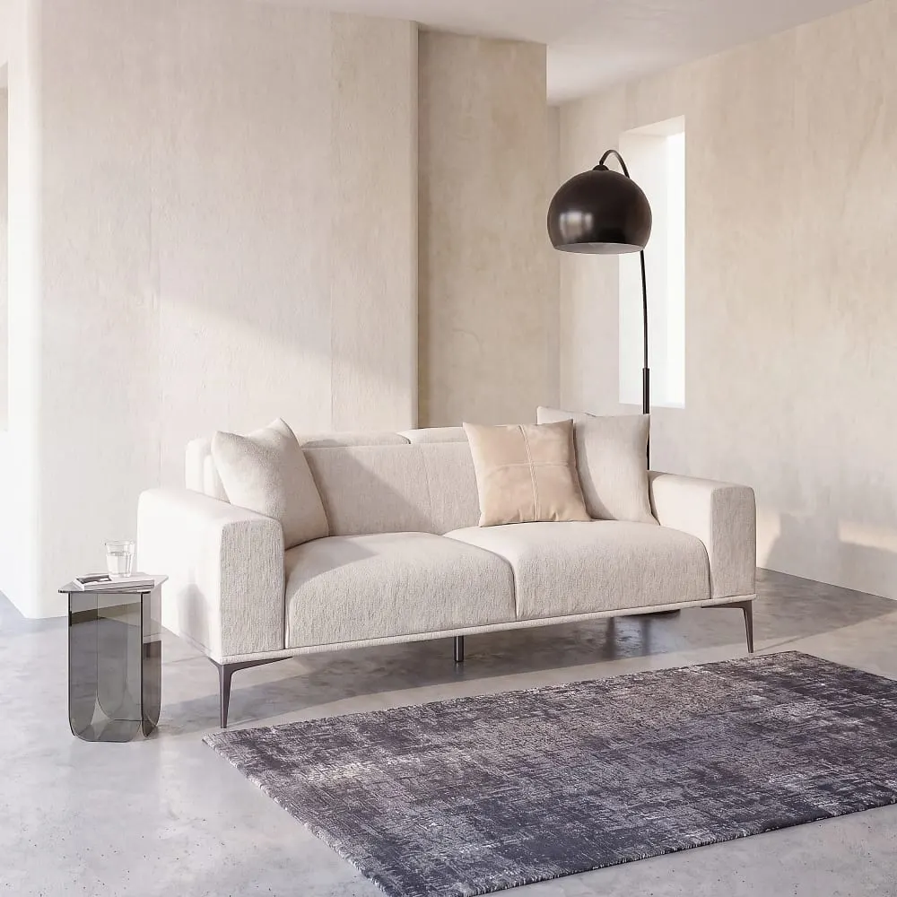 Canapé 2 places en tissu polyester tramé beige, têtières ajustables - 211 cm