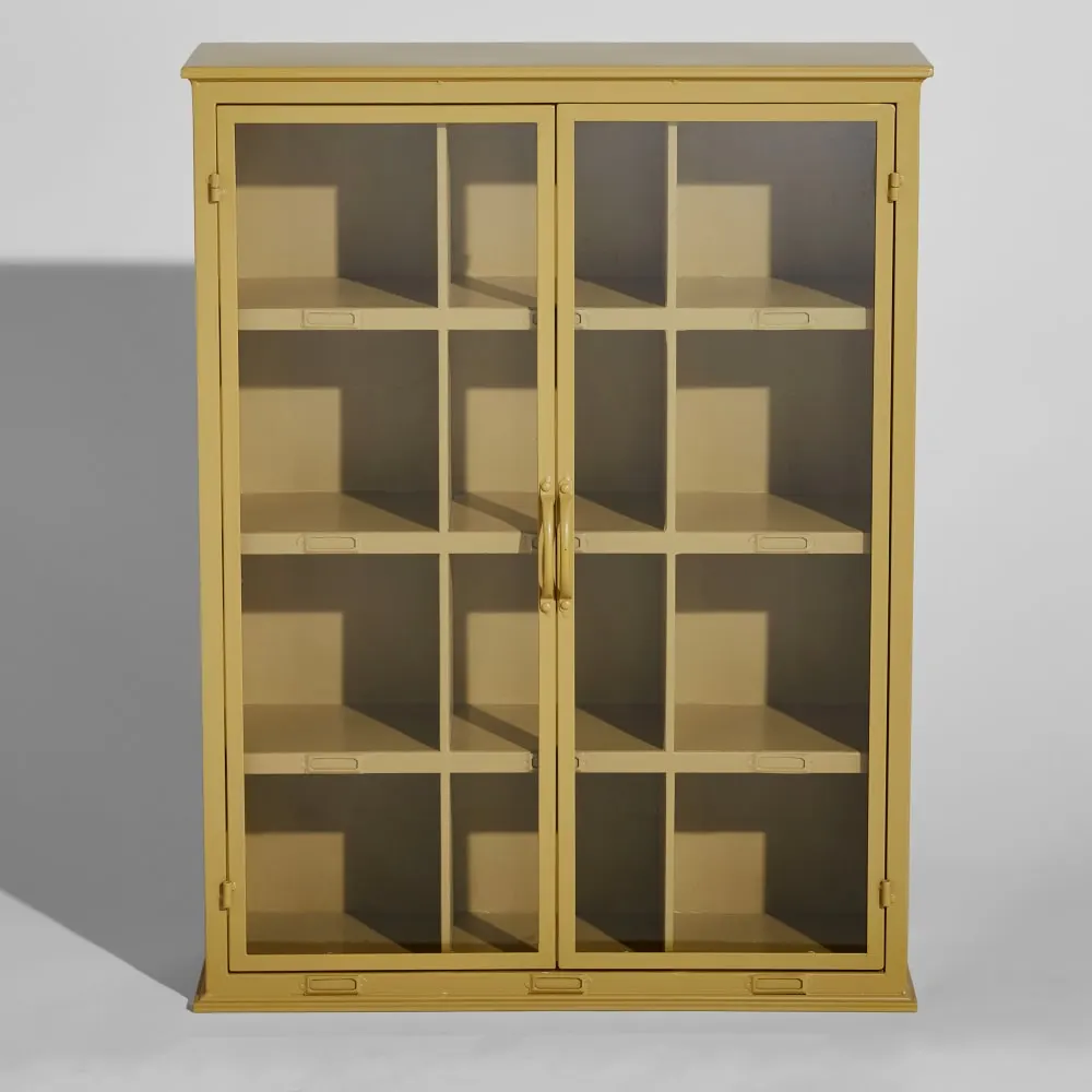 Etagère 2 portes en verre et acier coloris bronze