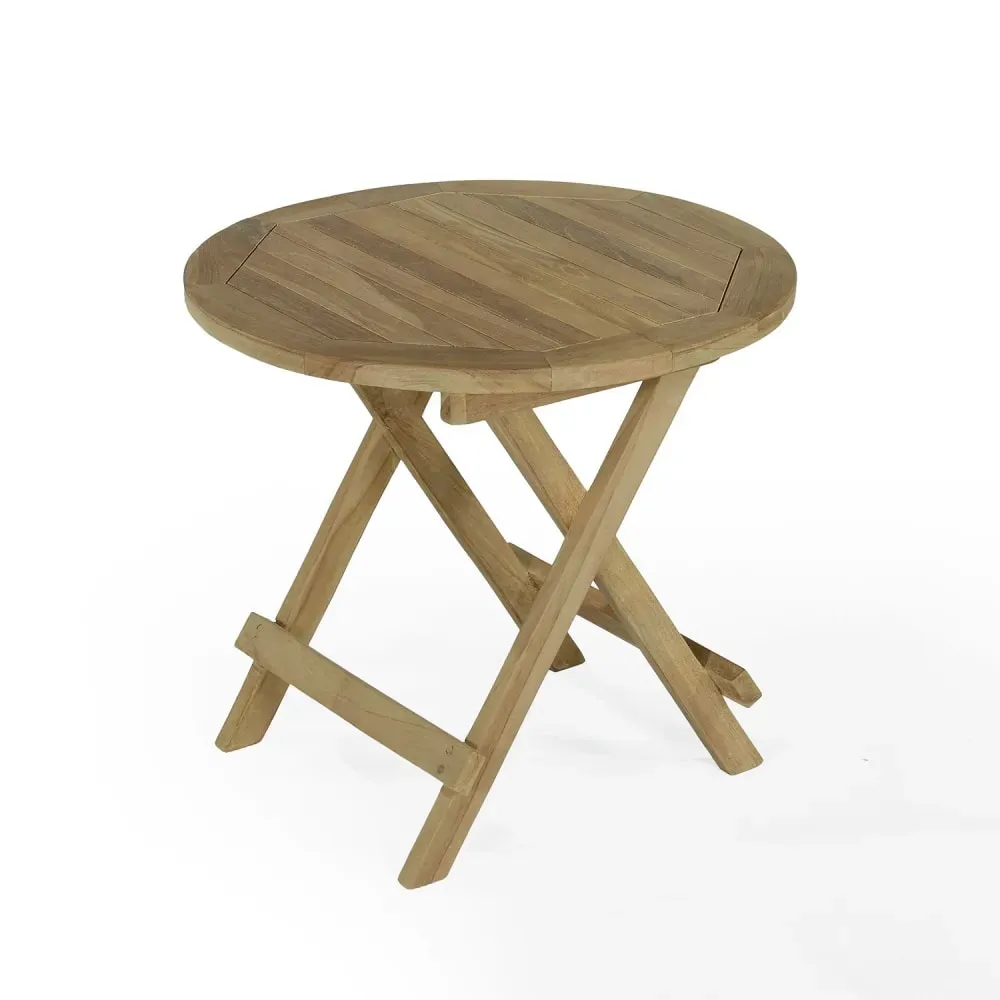 Table basse pliante de jardin en teck massif D 50 cm