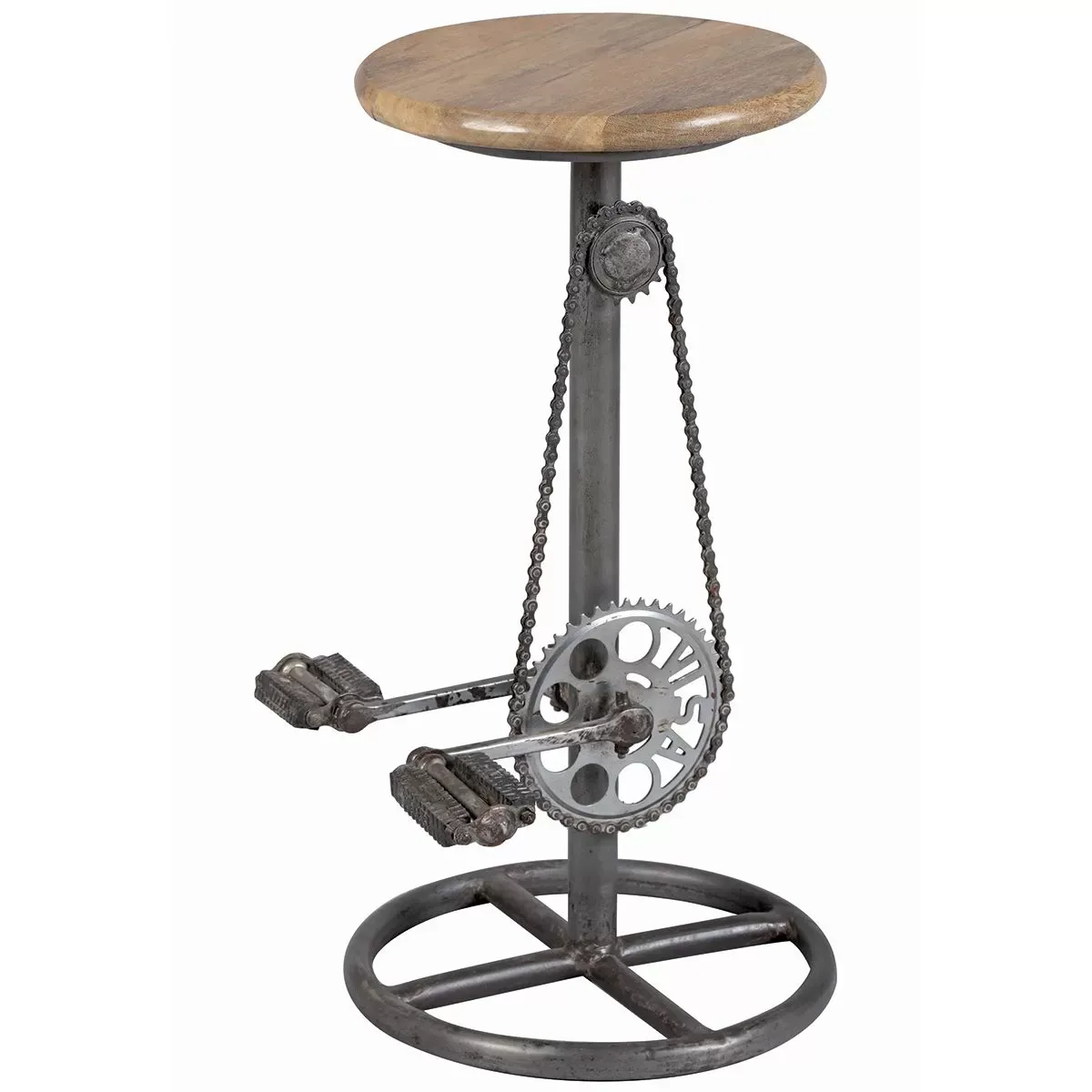 Tabouret réglable en bois massif et métal gris