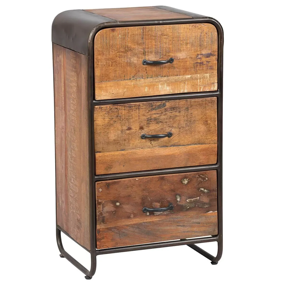 Meuble d'entrée 3 tiroirs en bois massif et métal rouillé