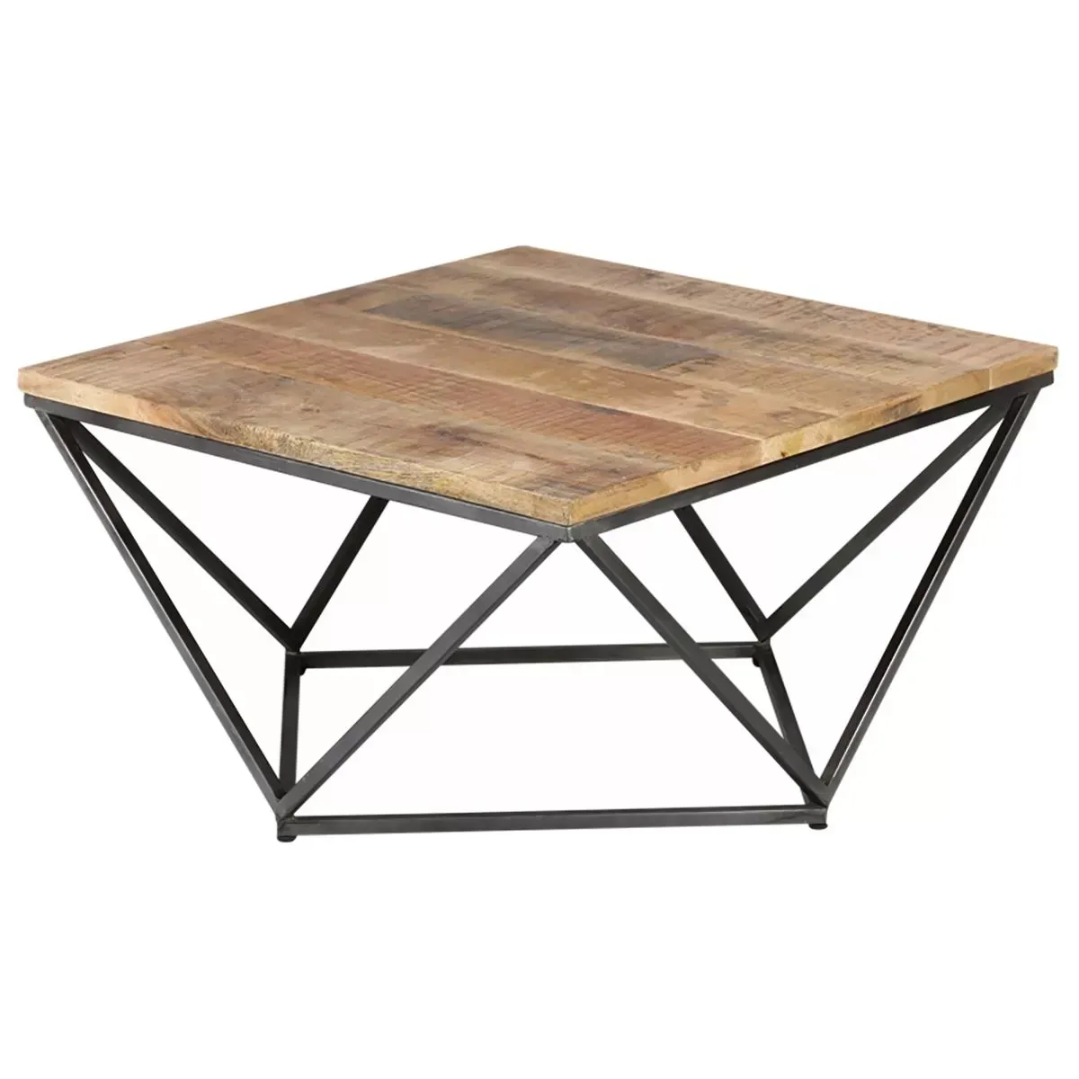Table basse pivotée en bois massif et métal gris