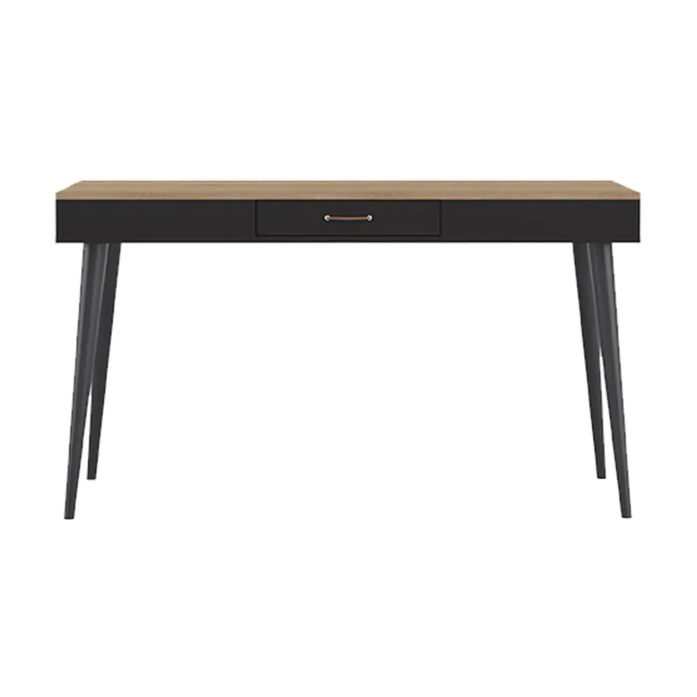 Bureau 1 tiroir effet bois noir et chêne naturel