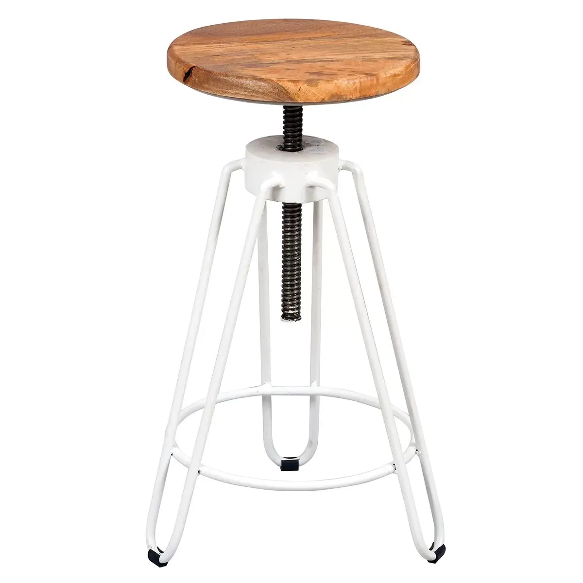 Tabouret  métal blanc et bois massif
