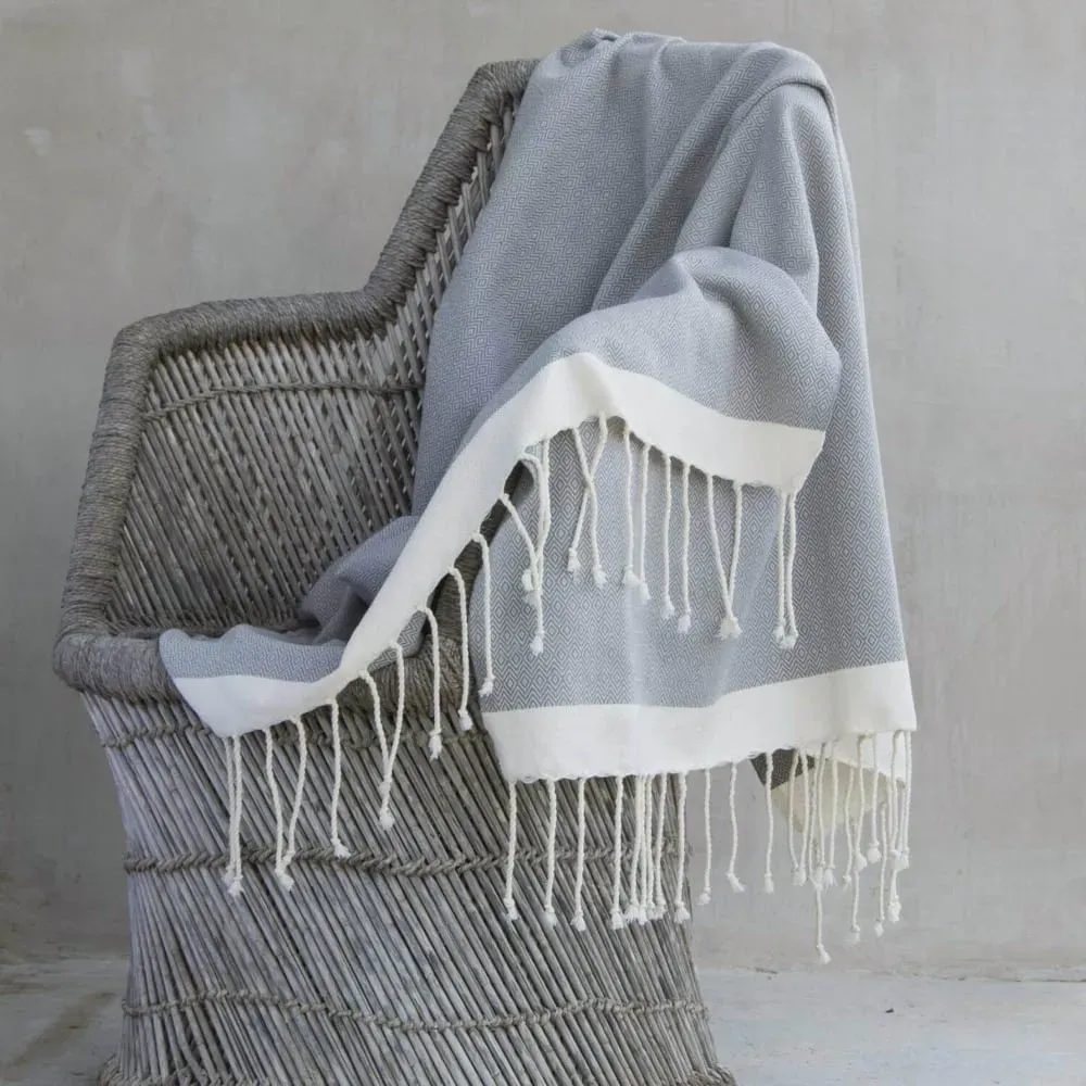 Plaid coton gris moyen & écru 130x170