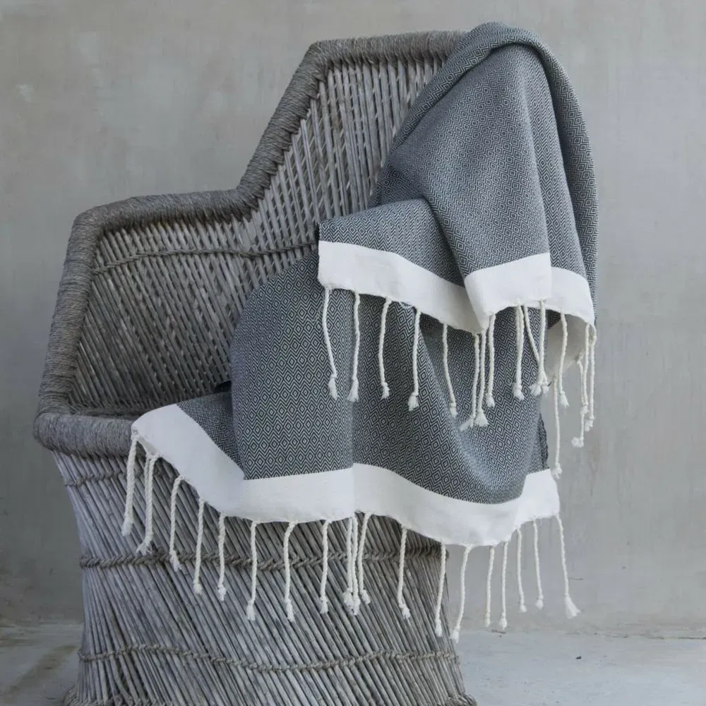 Plaid coton noir & écru 130x170