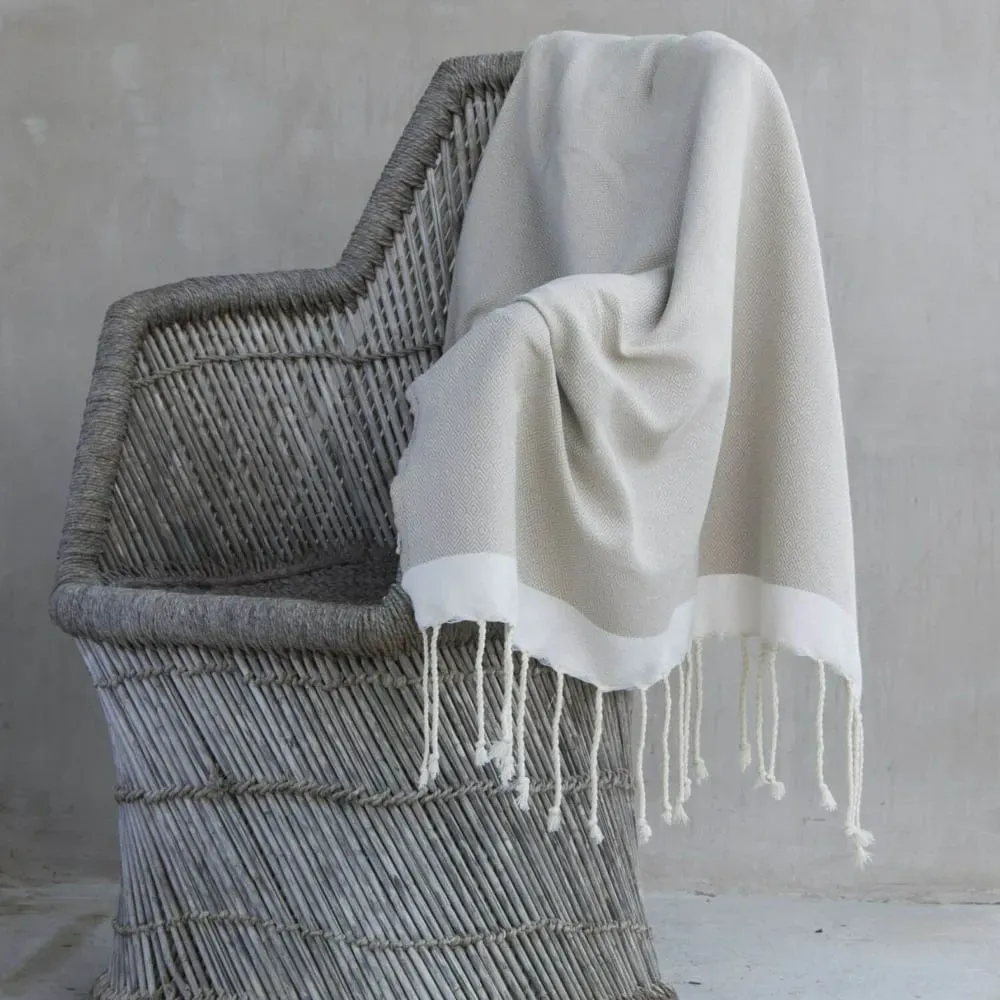 Plaid coton taupe clair & écru 130x170