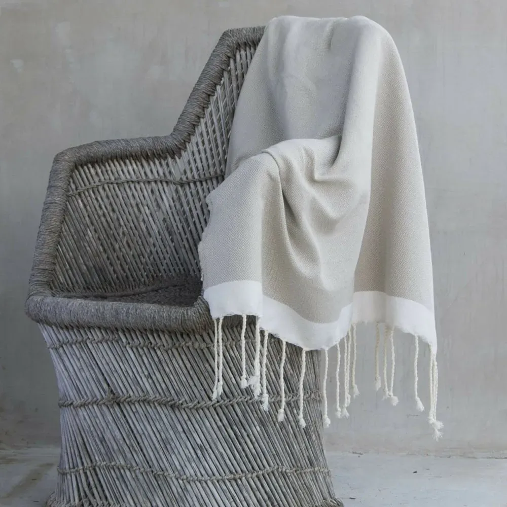 Plaid coton taupe clair & écru 160x250