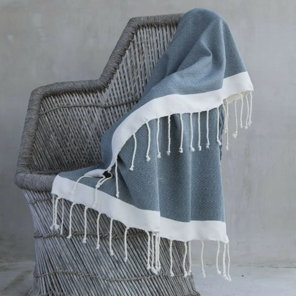 Plaid coton bleu pétrole & écru 160x250