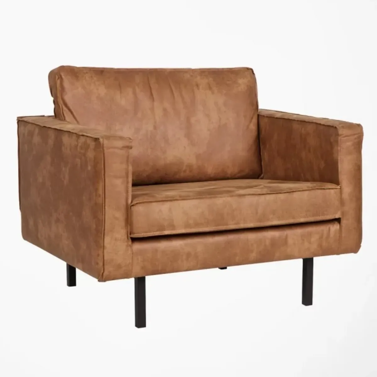 Fauteuil en éco cuir marron cognac