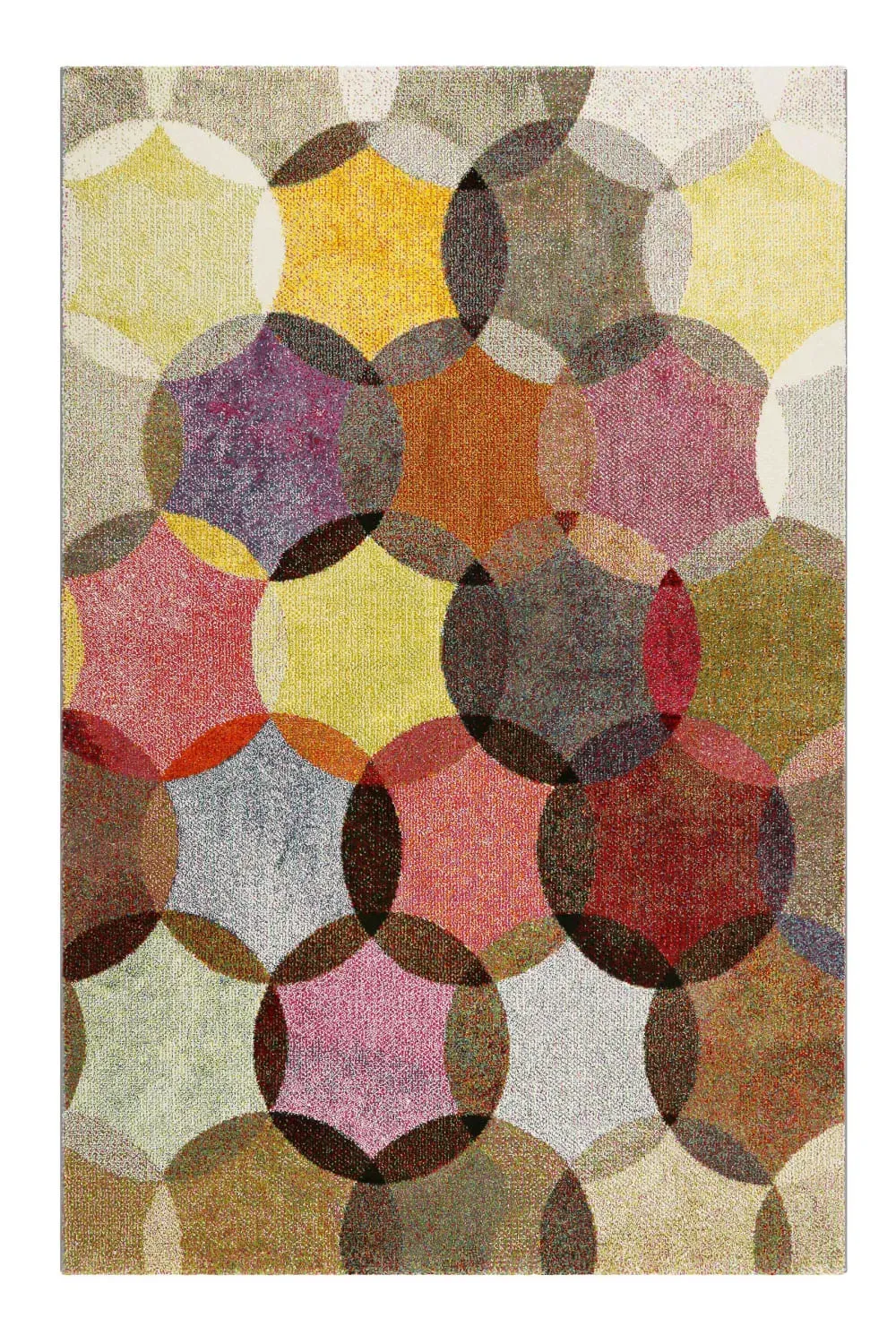 Tapis motif cercles vintage nuances vives pour salon, chambre 225x160