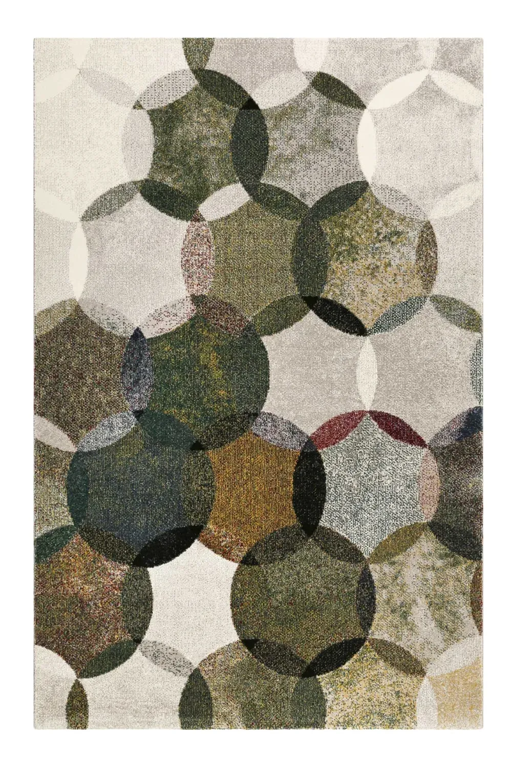 Tapis motif cercles vintage vert/gris pour salon, chambre 200x133