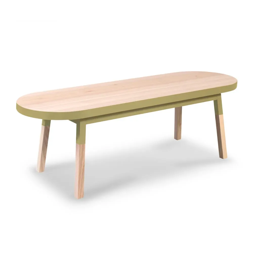 Table basse banc 140 cm, 100% frêne massif jaune lunaire
