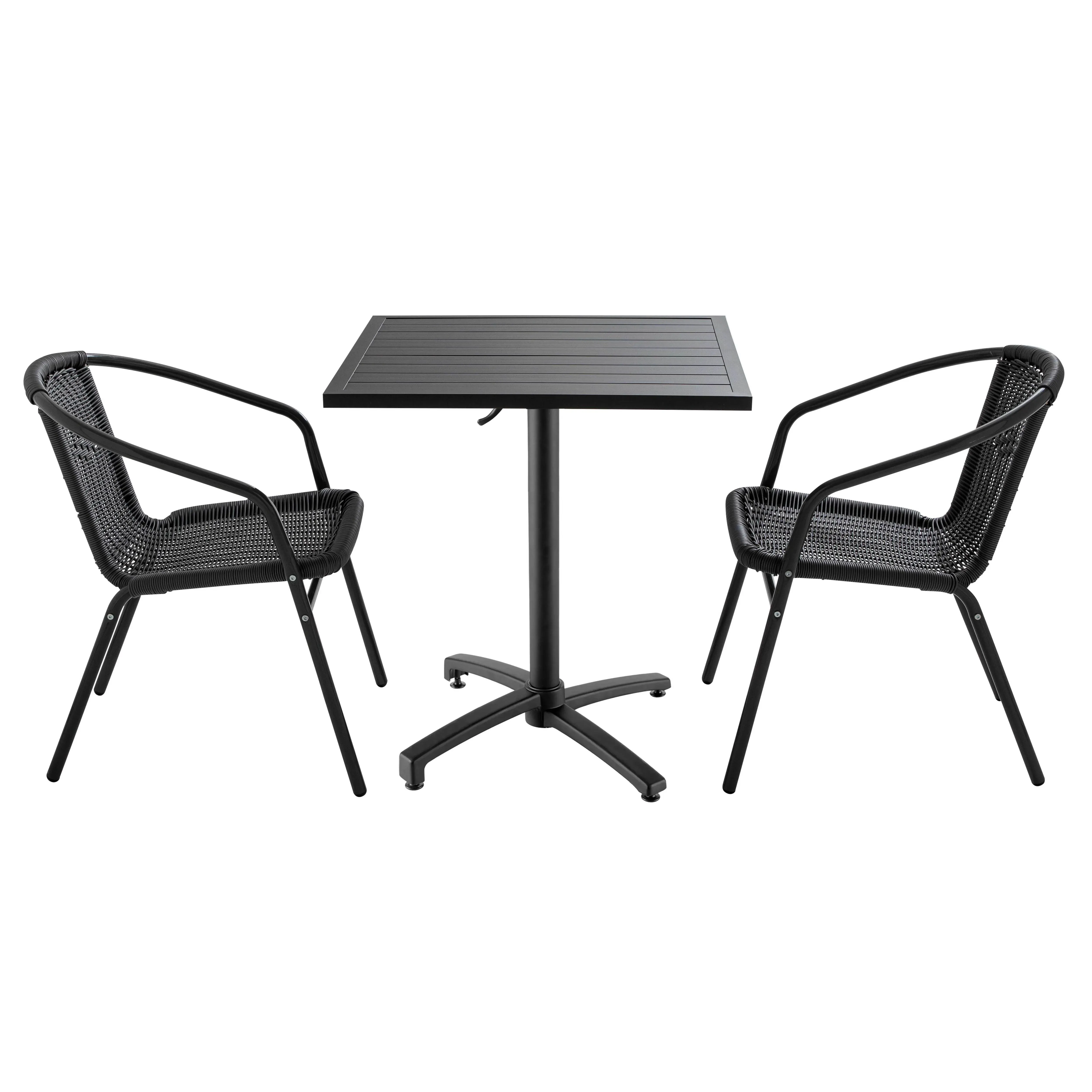 Table de jardin 2 fauteuils en résine tressée anthracite