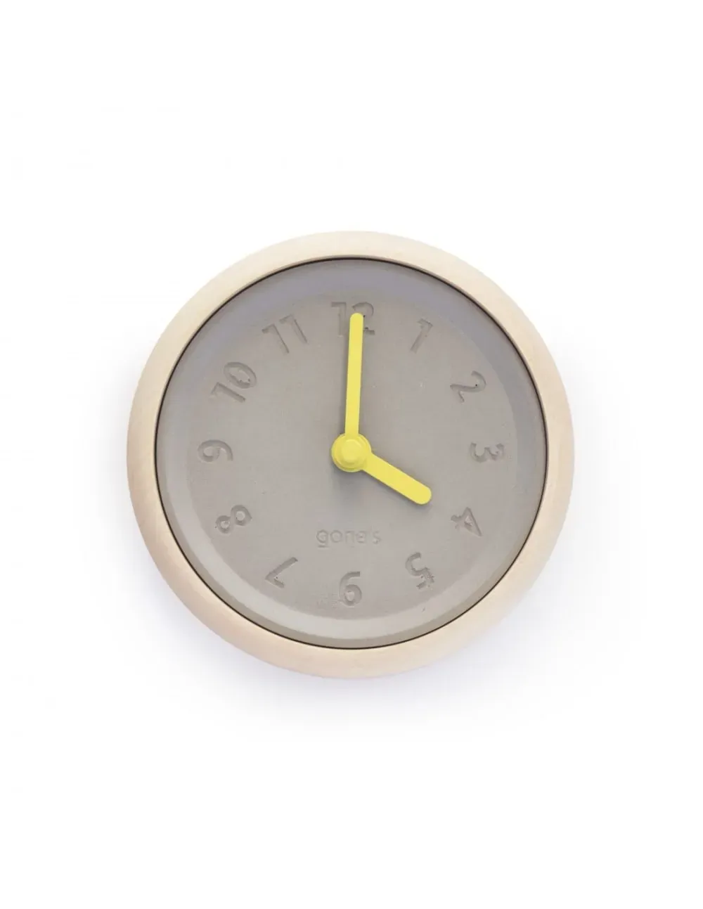 Horloge murale en bois et béton aiguilles jaunes