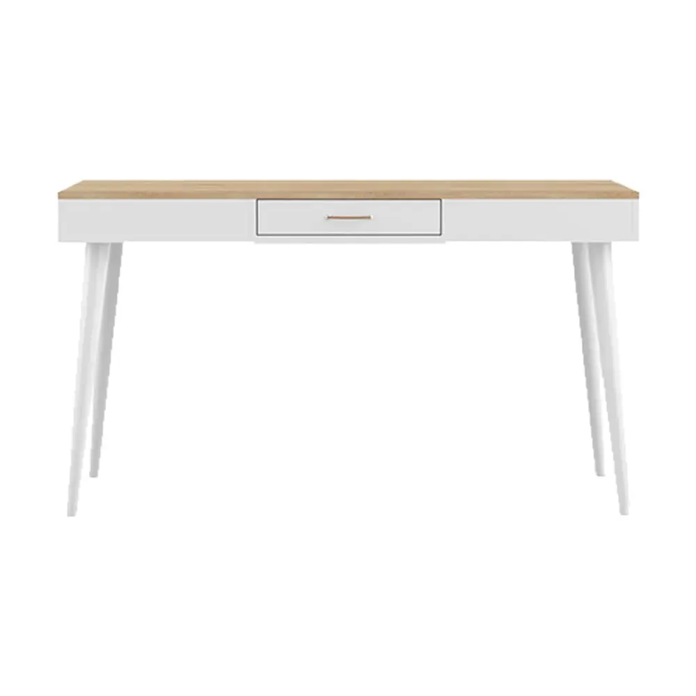 Bureau 1 tiroir effet bois blanc et chêne naturel