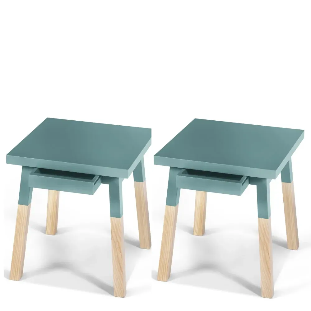 2 chevets laqués avec tiroir en frêne, plateau 40 cm