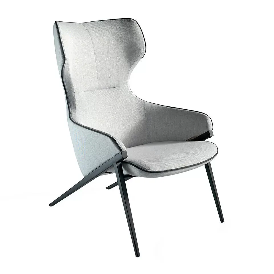 Fauteuil tissu gris et pieds acier noir