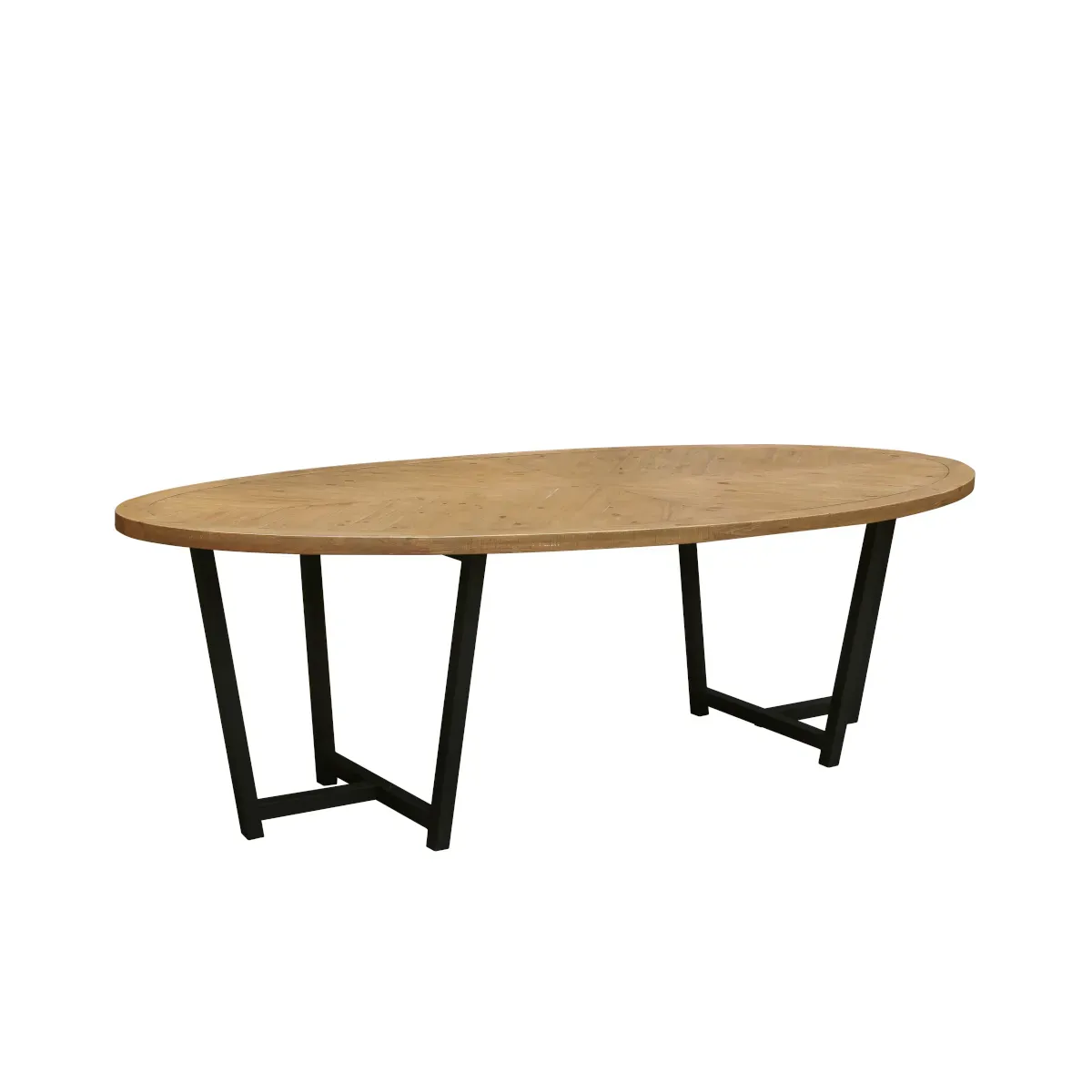 Table ovale, 10 couverts en pin et métal teinte claire