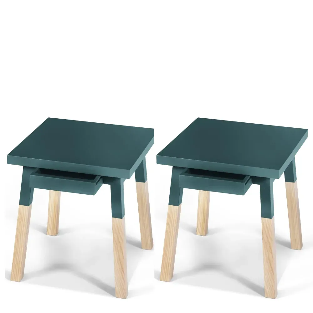 2 chevets laqués avec tiroir en frêne, plateau 40 cm