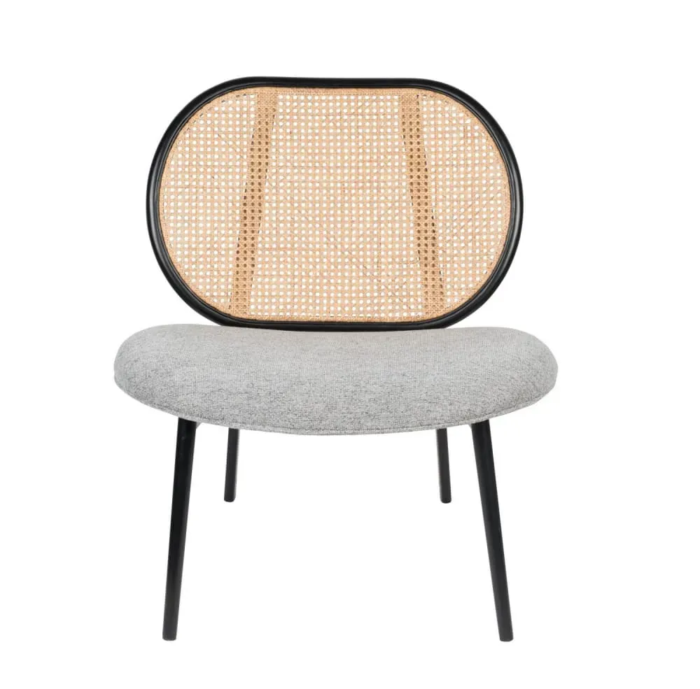 Fauteuil dossier en cannage et assise en tissu gris