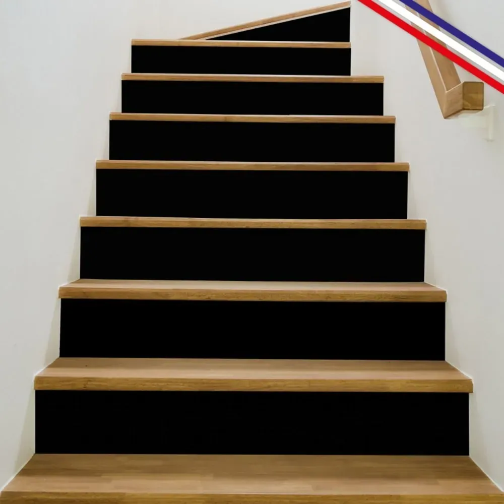 Lot de 5 contremarches adhésives PVC - Noir - 15xLot de 100 cm