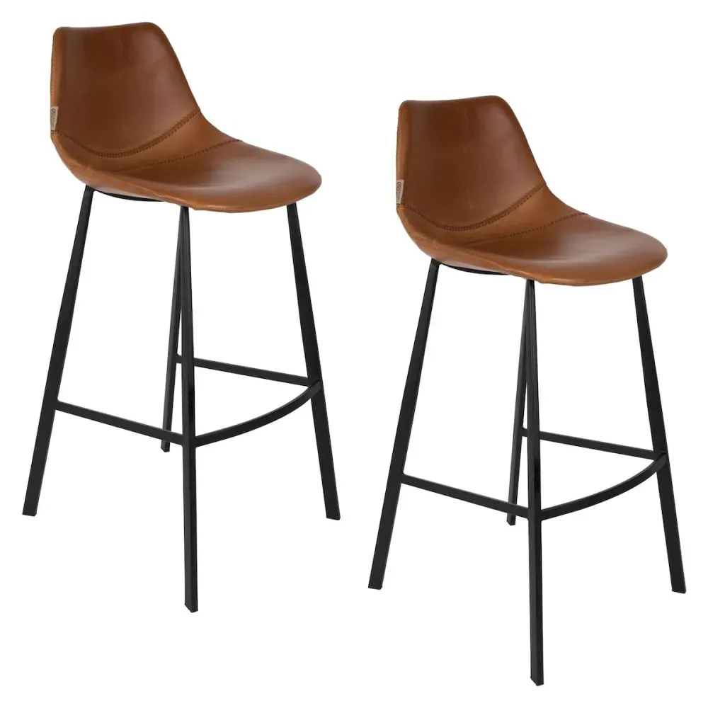 Lot de 2 tabourets de bar en simili cuir marron