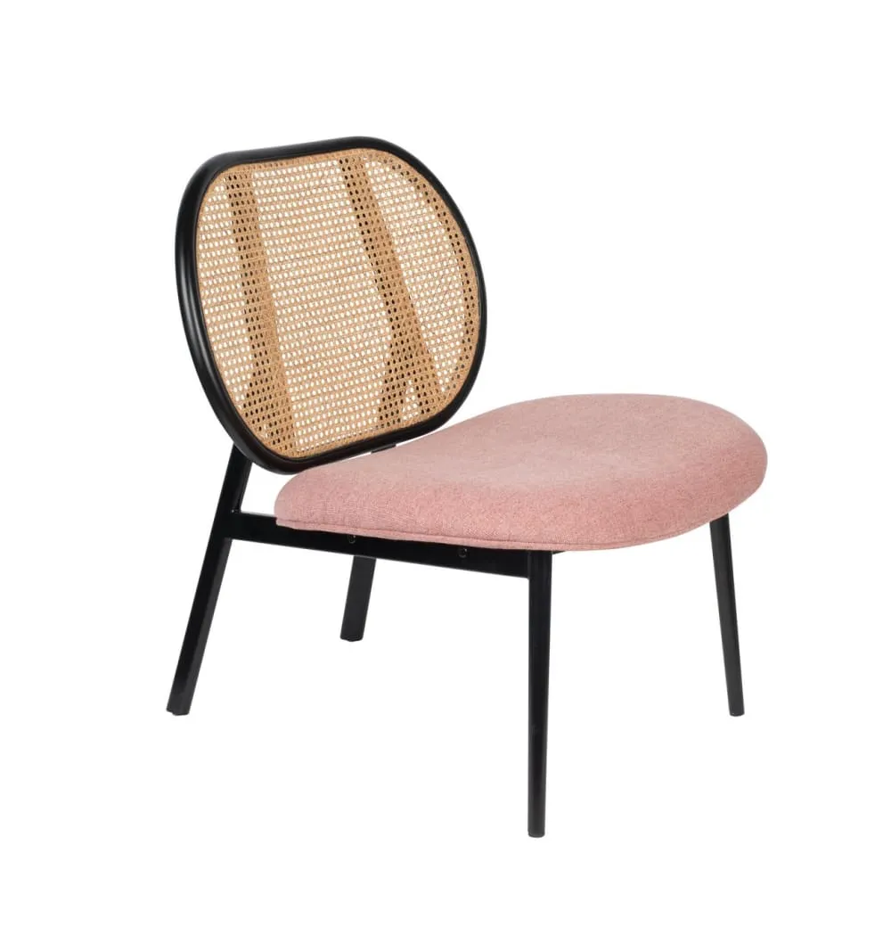 Fauteuil dossier en cannage et assise en tissu rose