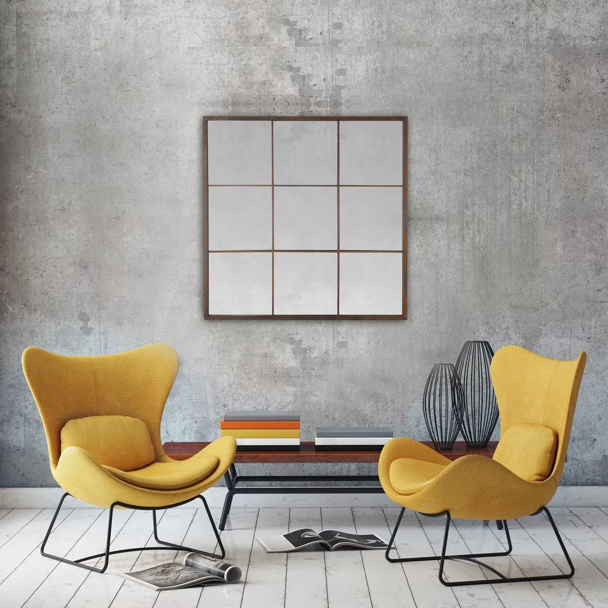 Miroir fenêtre style industriel 100x100 noir