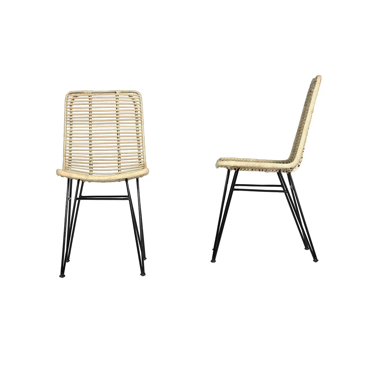 2 chaises en rotin et métal