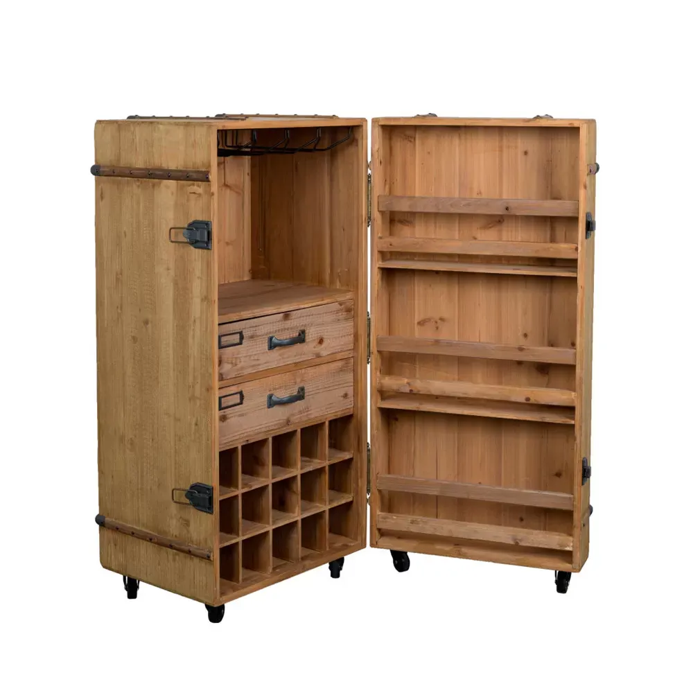Meuble Bar en bois massif sur roulettes