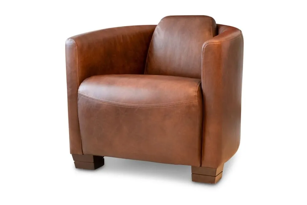 Fauteuil club en cuir marron