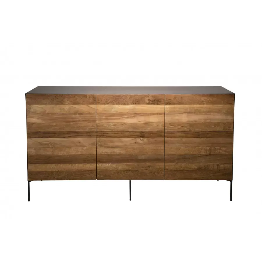 Buffet 3 portes en teck recyclé métal et pieds métal gris anthracite