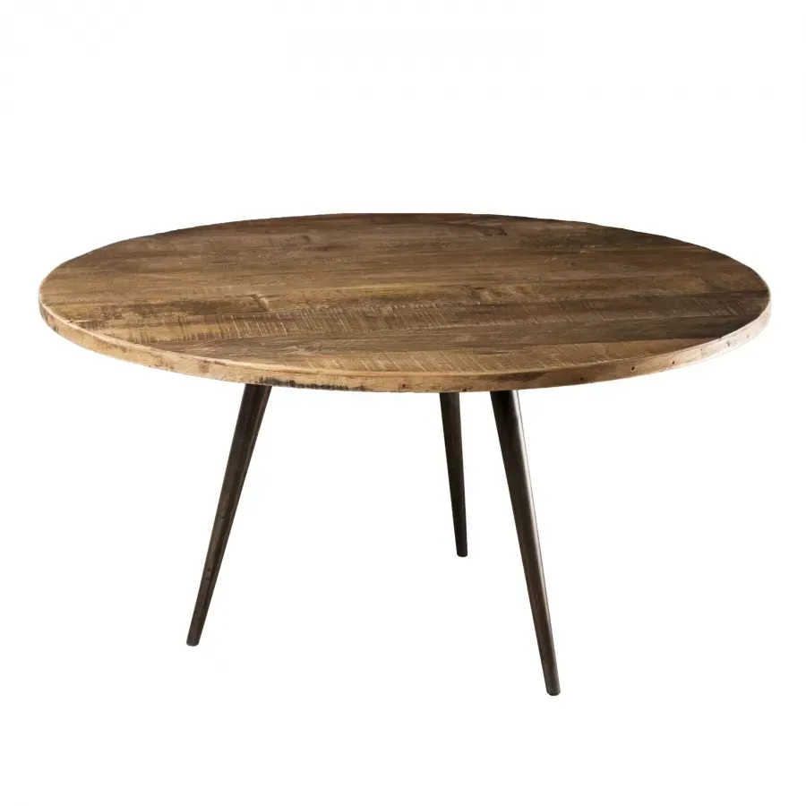 Table basse ronde en teck recyclé et métal D75