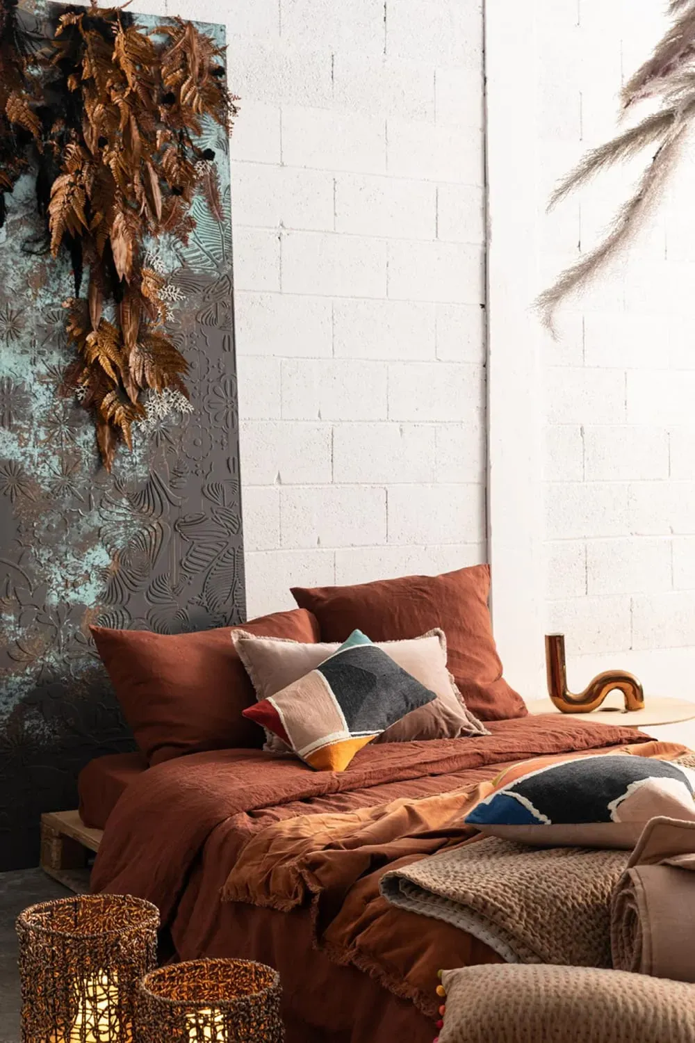 Plaid en Coton marron 135x200 cm