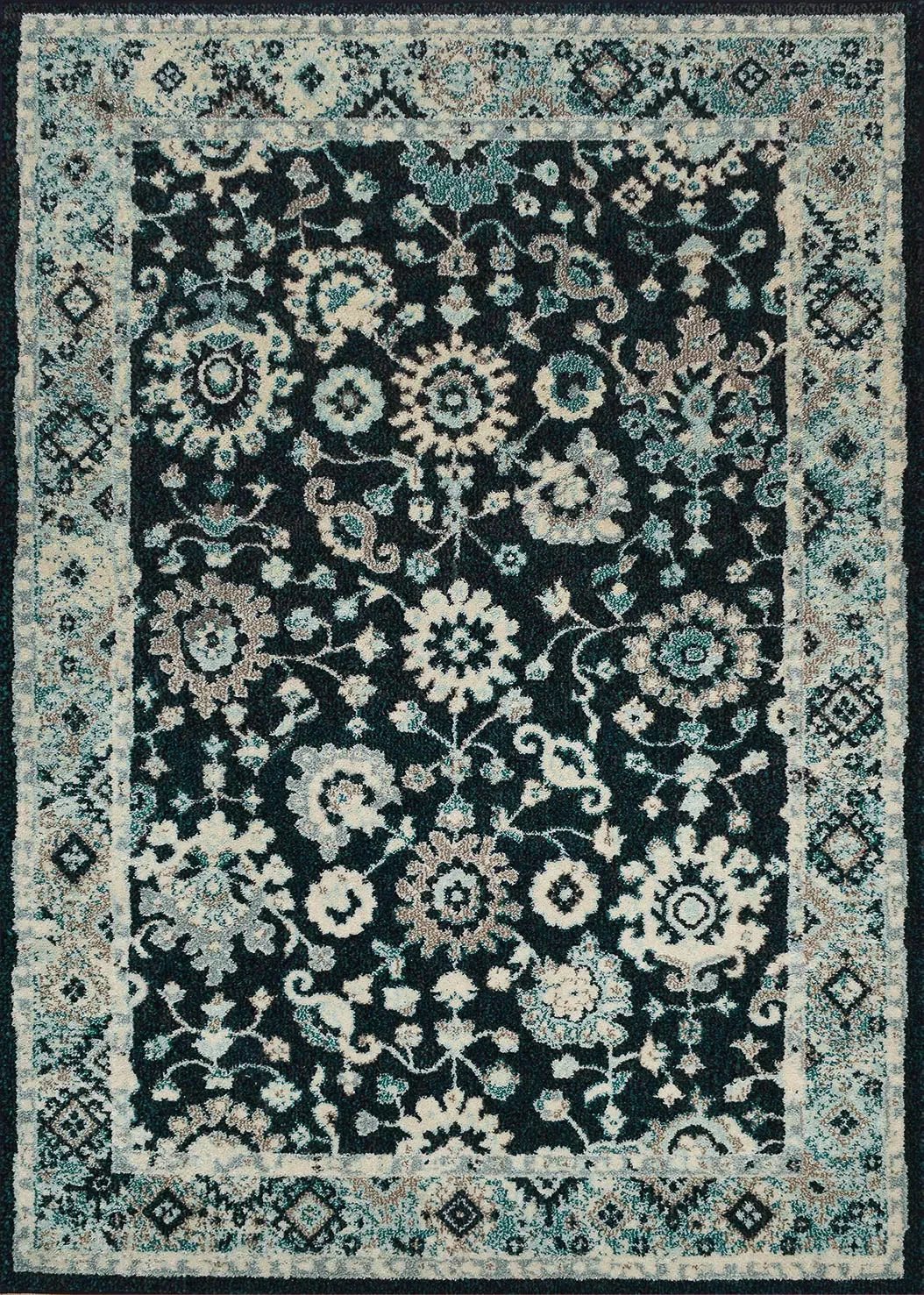 Tapis salon vintage - poils court et doux bleu 200X290