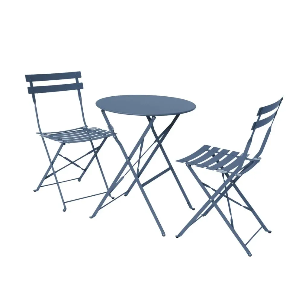 Ensemble bistrot rond pliable bleu grisé D60cm