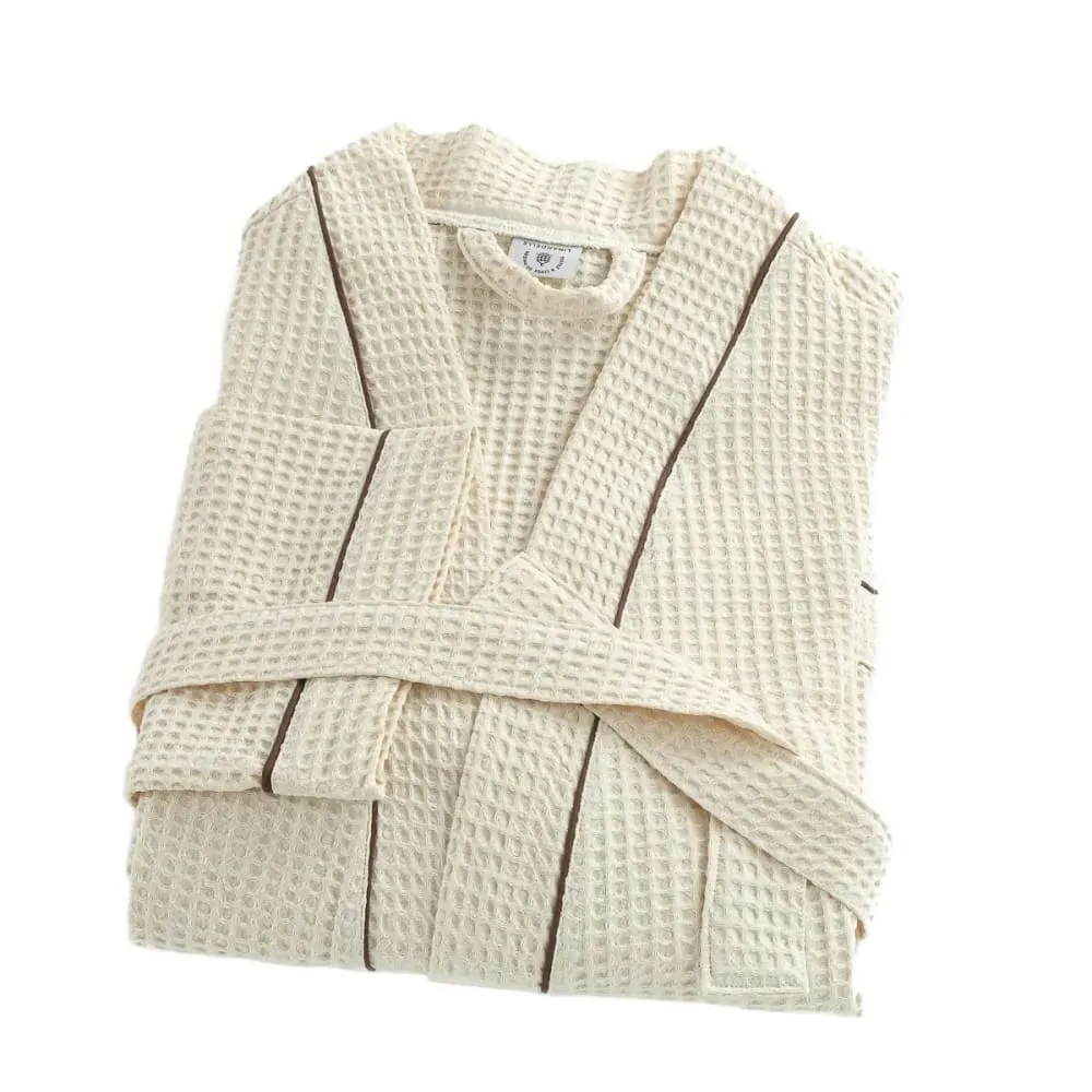 Peignoir nid d'abeille en coton beige m