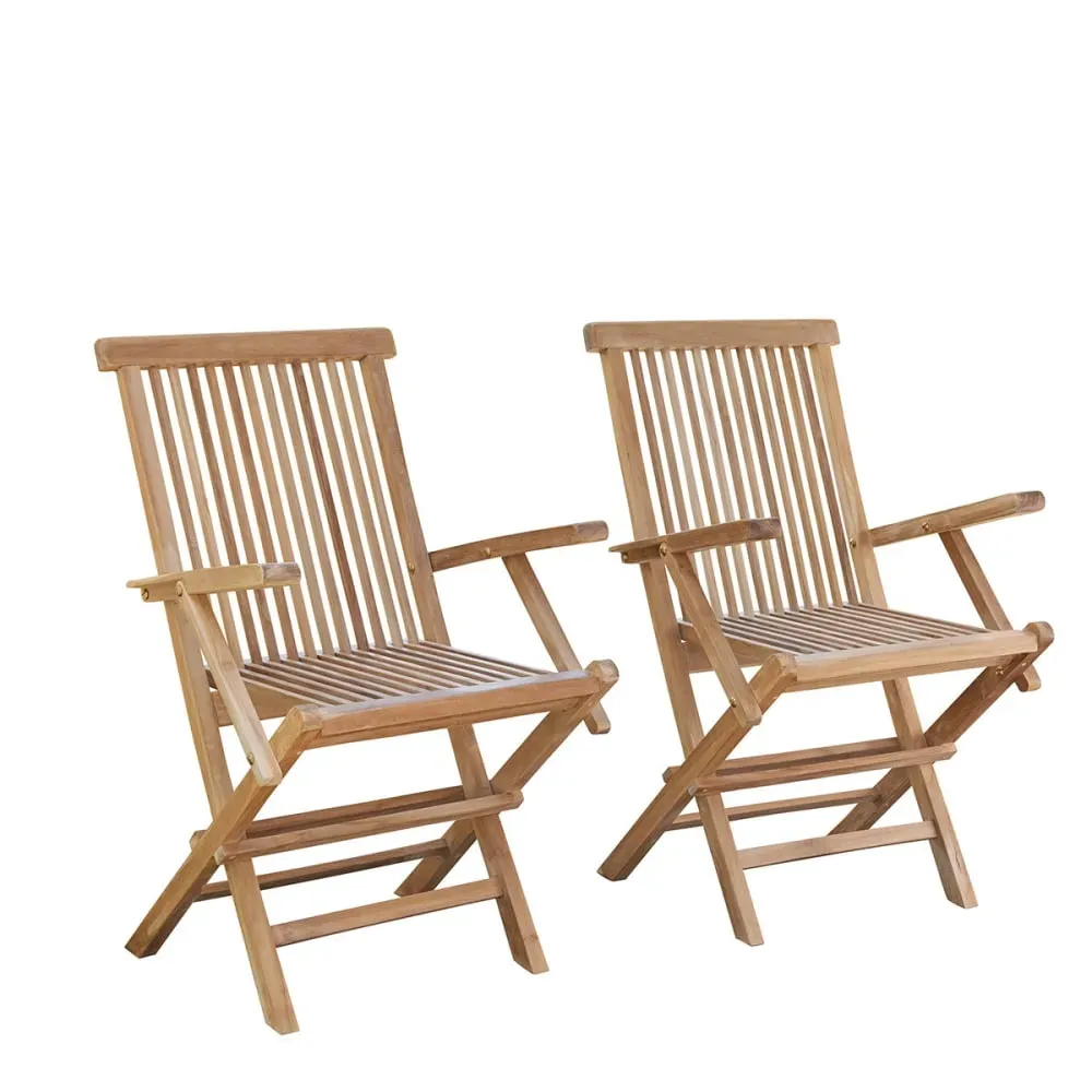2 fauteuils de jardin en teck massif pliants