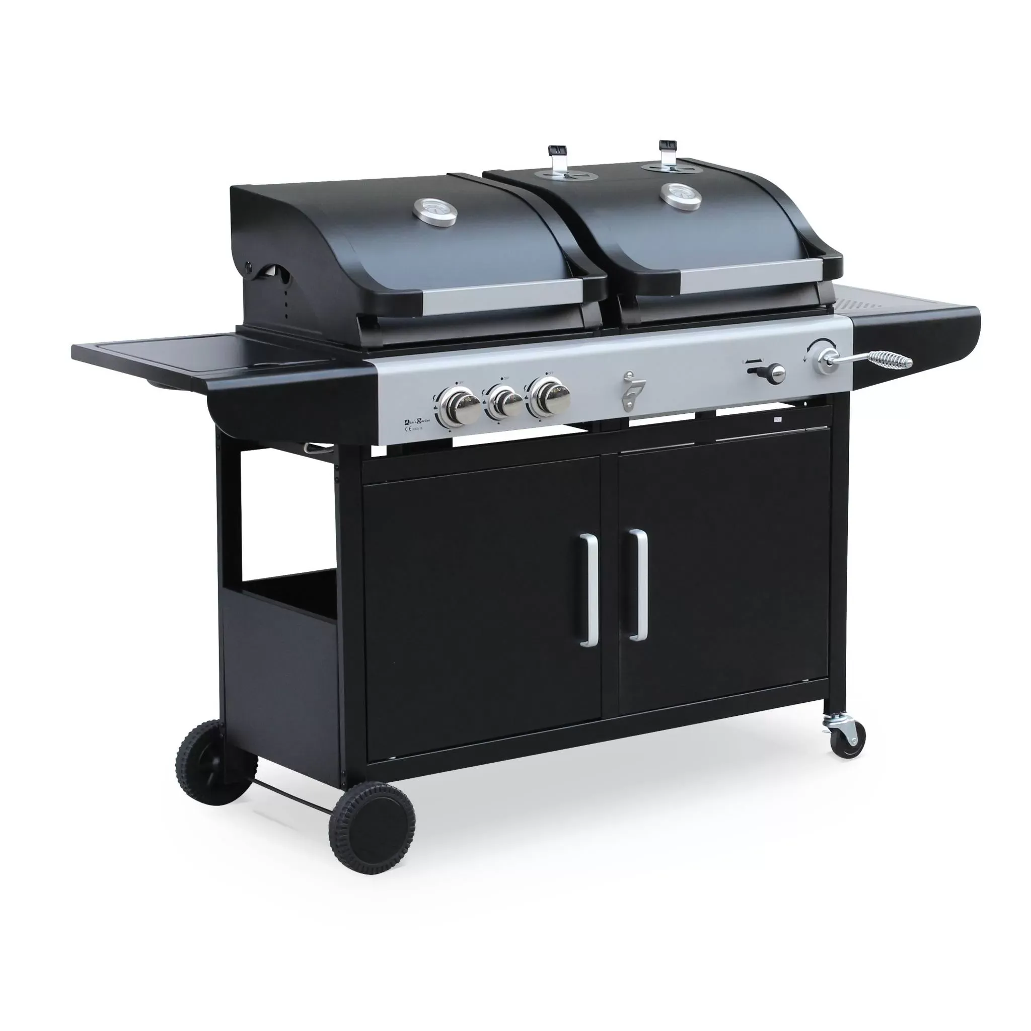 Barbecue 2 en 1 gaz et charbon 2 brûleurs avec 1 feu latéral
