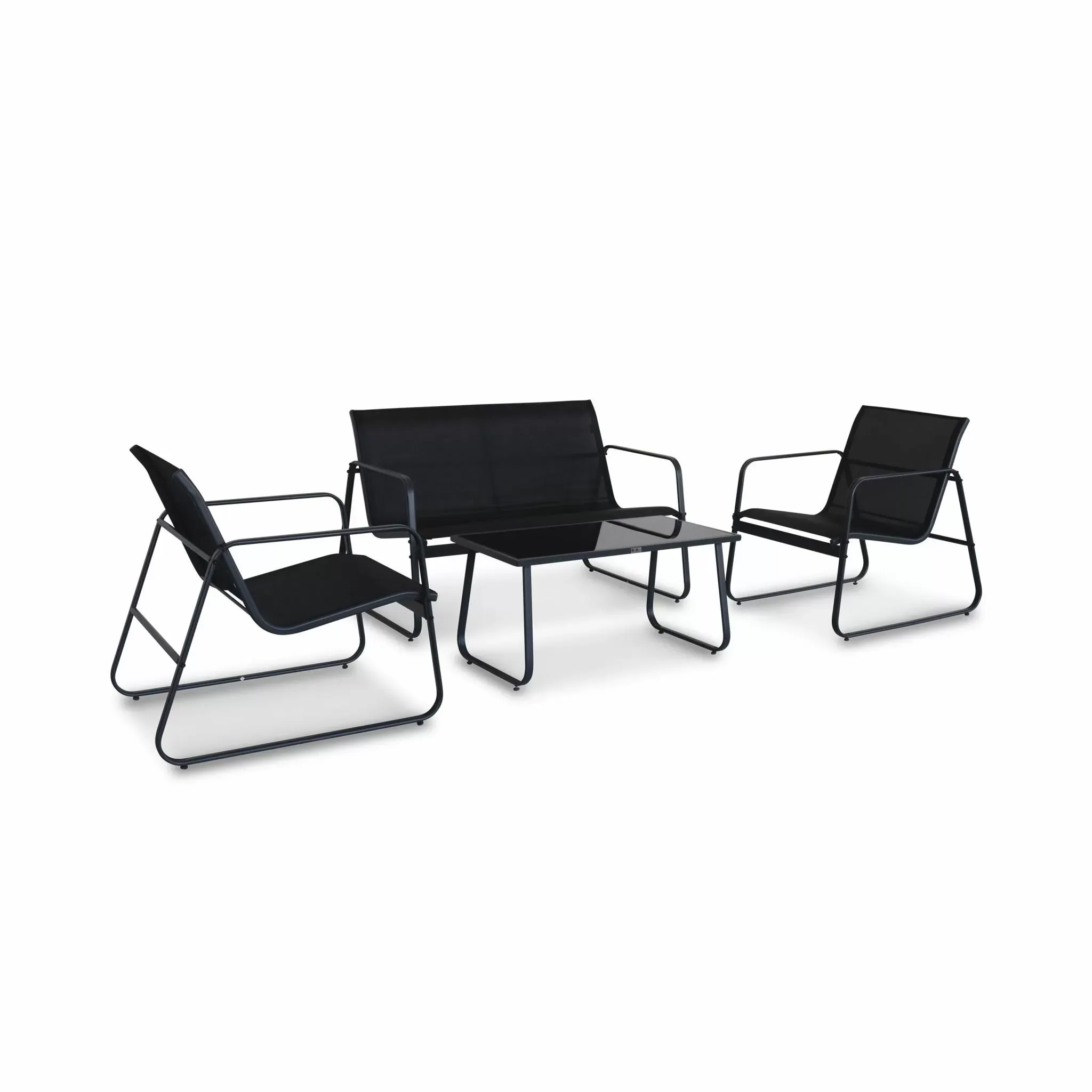 Salon de jardin 4 personnes en métal et textilène gris foncé et noir