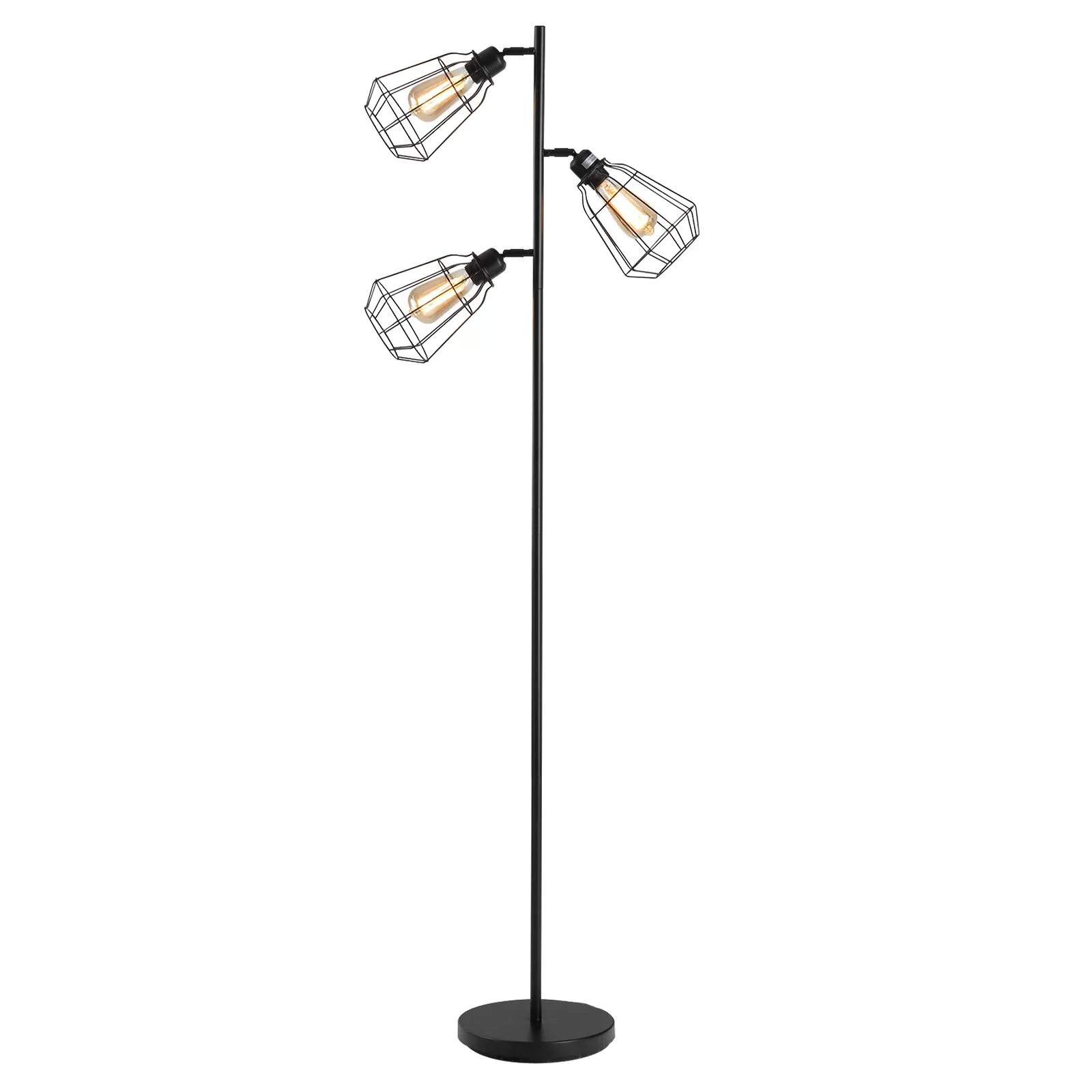 Lampadaire design industriel 3 ampoules H165 cm noir