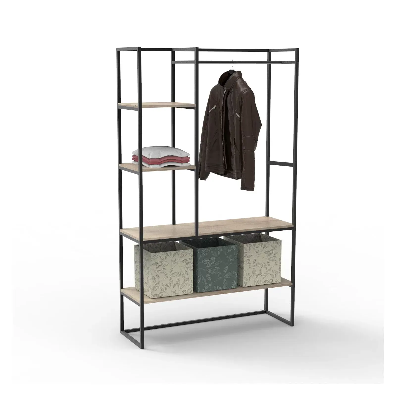 Portant vêtements industriel en bois et métal noir 120x200cm