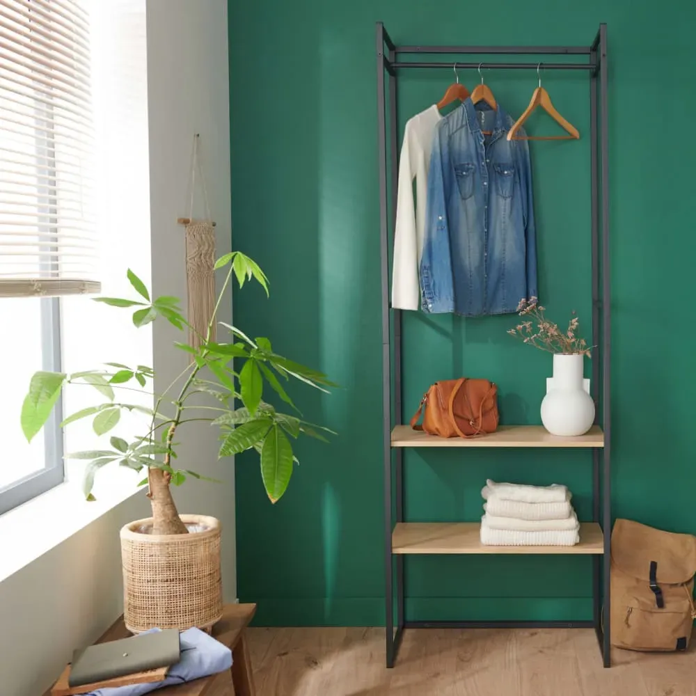 Portant vêtements industriel en bois et métal noir 70x200cm