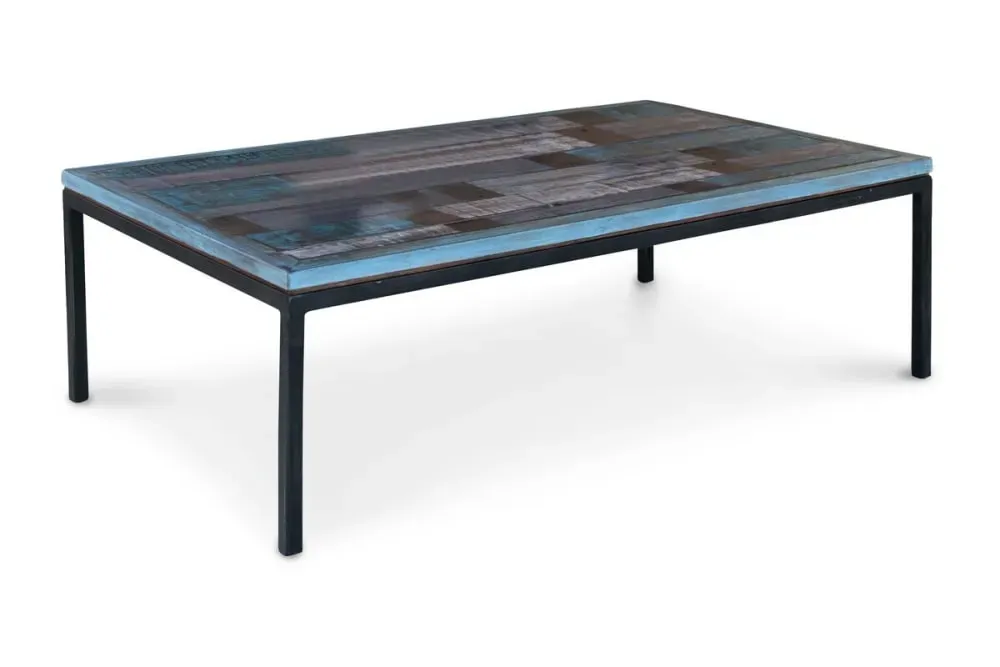 Table industrielle en bois bleu