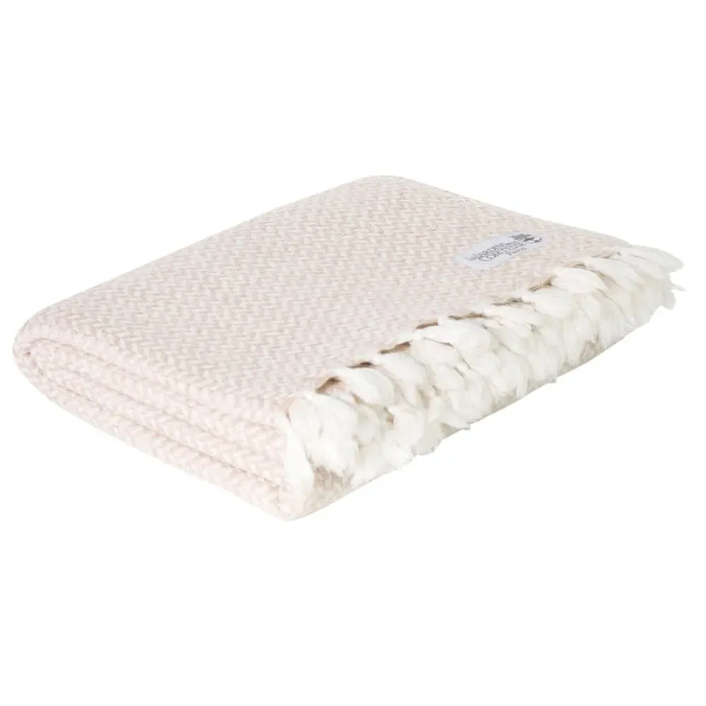 Plaid cachemire et laine petits chevrons beige foncé 130 x 230 cm